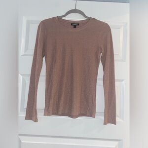Express Women's Shimmering Tan/Pink Long Sleeve Top - Medium Petite